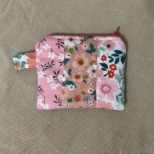 SOLD - Handmade Quilted Mini Zipper Pouch | Floral Patchwork | Pink Floral 5